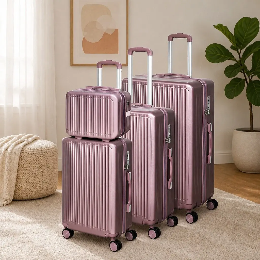 Luggage Suitcase Set for Travel 4 Piece Rose Gold Hard Shell Trolley Case 14 inch 20 inch 24 inch 28 inch