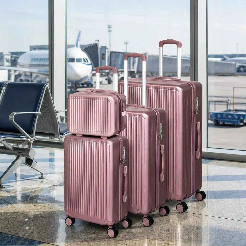 Luggage Suitcase Set for Travel 4 Piece Rose Gold Hard Shell Trolley Case 14 inch 20 inch 24 inch 28 inch