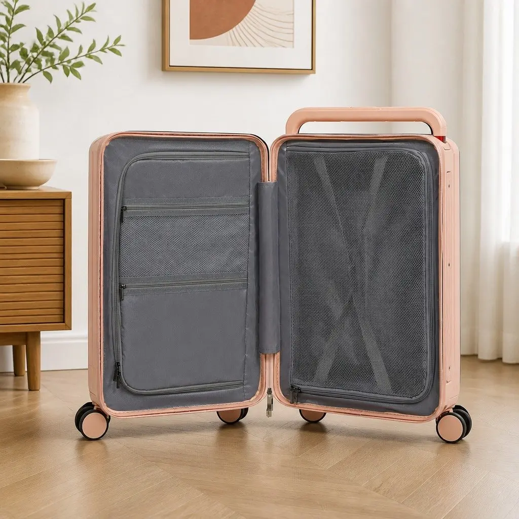 26" Luggage Hard Case Wide Handle Suitcase Pink TSA Lock Travel Case