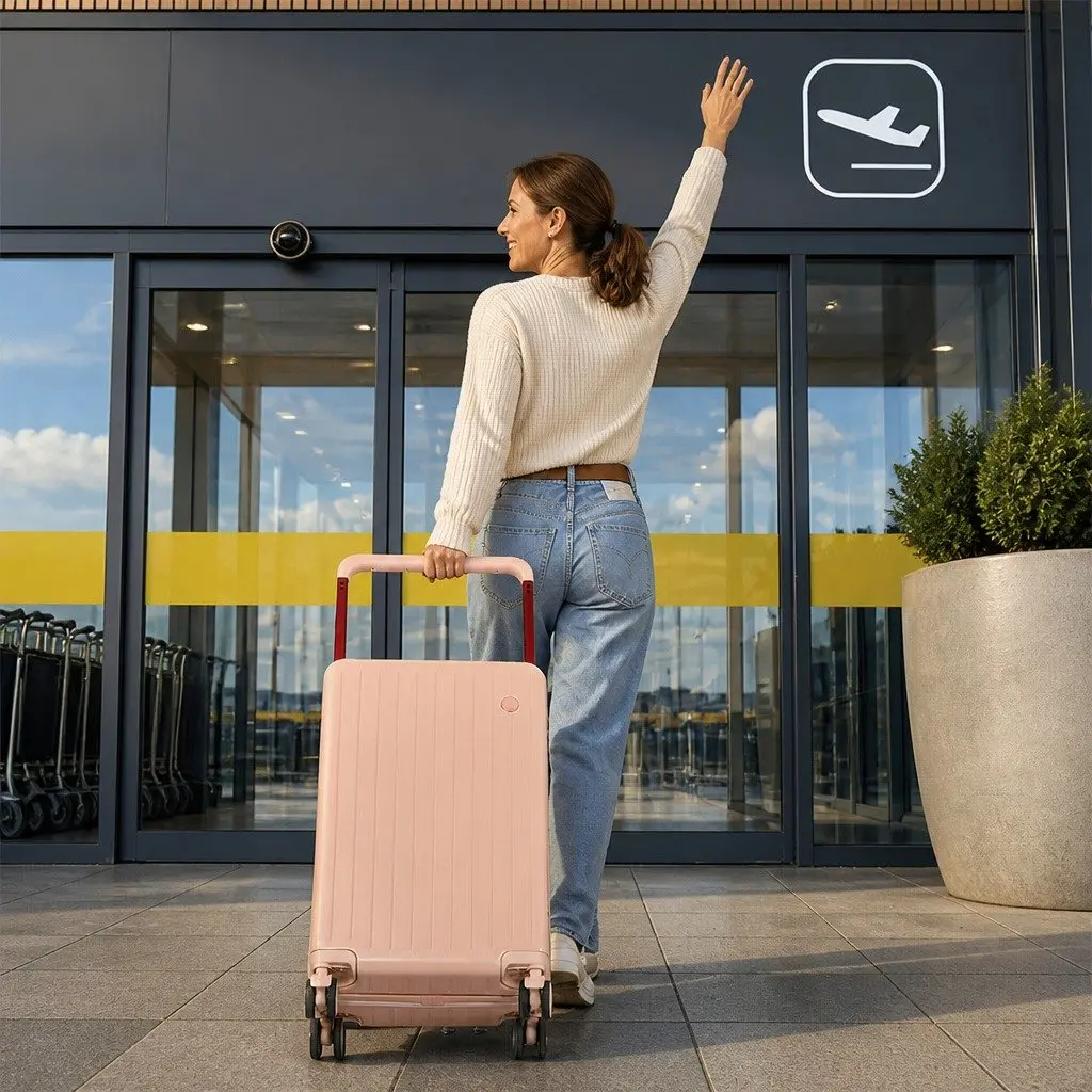 26" Luggage Hard Case Wide Handle Suitcase Pink TSA Lock Travel Case