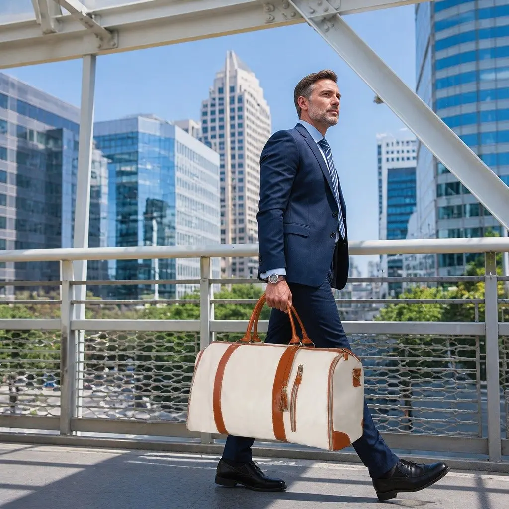 Garment Bag Travel Suit Carrier Beige for Business Use 55L with Shoulder Strap and Shoe Bag