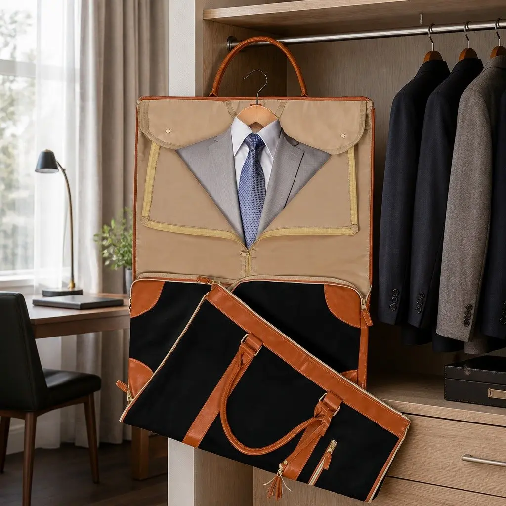 Carry On Garment Bag 55L Hanging Suit Storage Shoulder Strap Shoe Bag Black