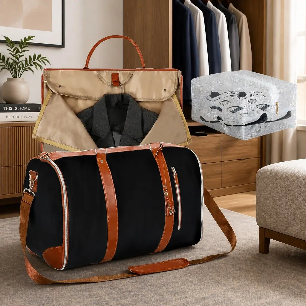 Carry On Garment Bag 55L Hanging Suit Storage Shoulder Strap Shoe Bag Black