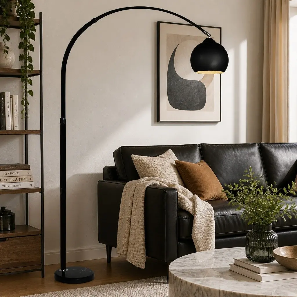 LED Floor Lamp Reading Light Adjustable Arm Marble Base Black 150cm to 180cm