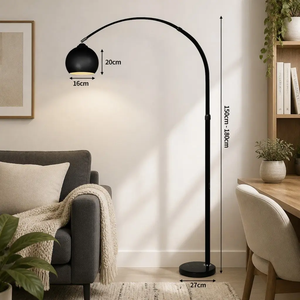 LED Floor Lamp Reading Light Adjustable Arm Marble Base Black 150cm to 180cm