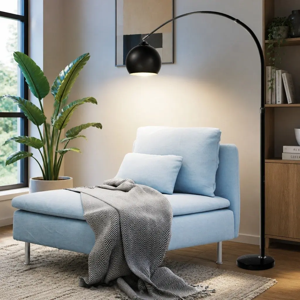 LED Floor Lamp Reading Light Adjustable Arm Marble Base Black 150cm to 180cm