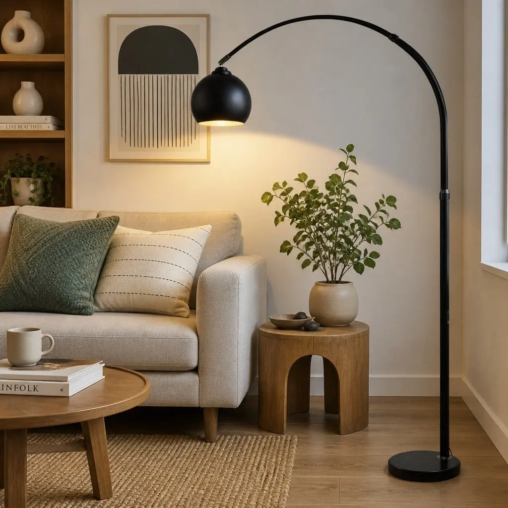 LED Floor Lamp Reading Light Adjustable Arm Marble Base Black 150cm to 180cm