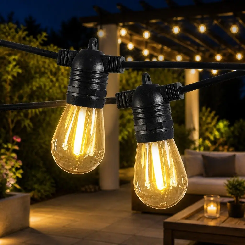 30M Festoon String Lights 30 LED Bulbs Outdoor Garden Patio Warm White IP44