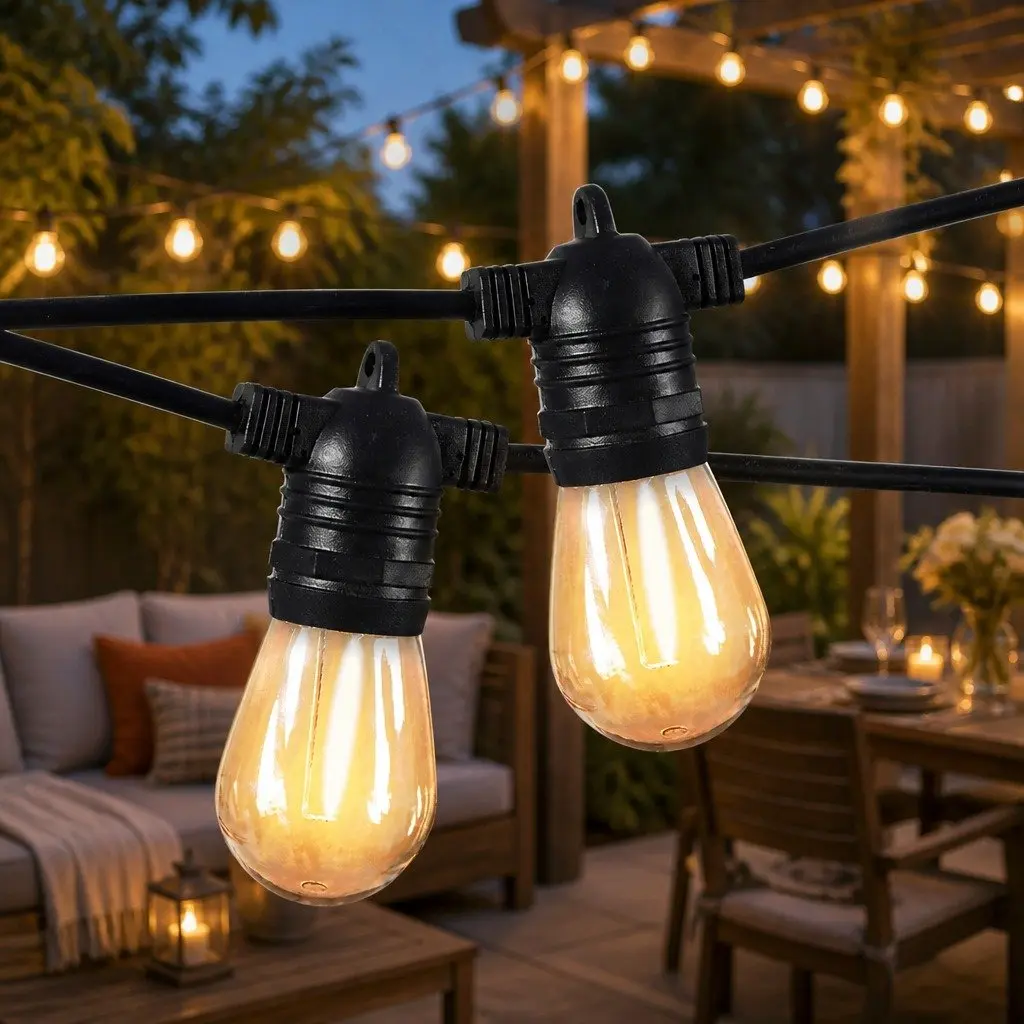 30M Festoon String Lights 30 LED Bulbs Outdoor Garden Patio Warm White IP44