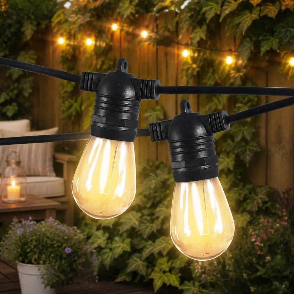 30M Festoon String Lights 30 LED Bulbs Outdoor Garden Patio Warm White IP44