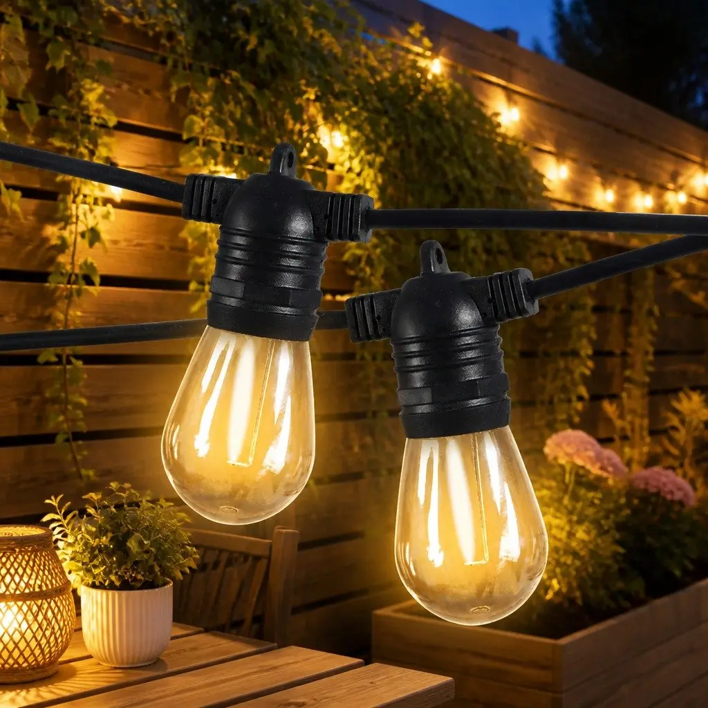 30M Festoon String Lights 30 LED Bulbs Outdoor Garden Patio Warm White IP44