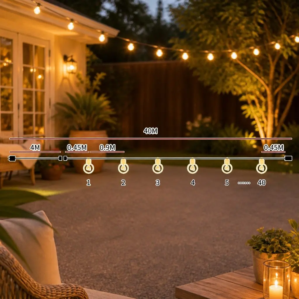 40M Festoon String Lights with 40 Bulbs