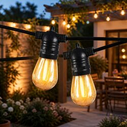 50M Festoon String Lights 50 Bulbs Outdoor Wedding Patio Garden Warm White LED