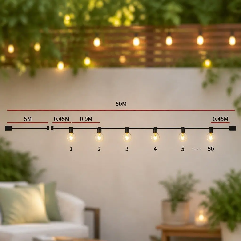 50M Festoon String Lights 50 Bulbs Outdoor Wedding Patio Garden Warm White LED