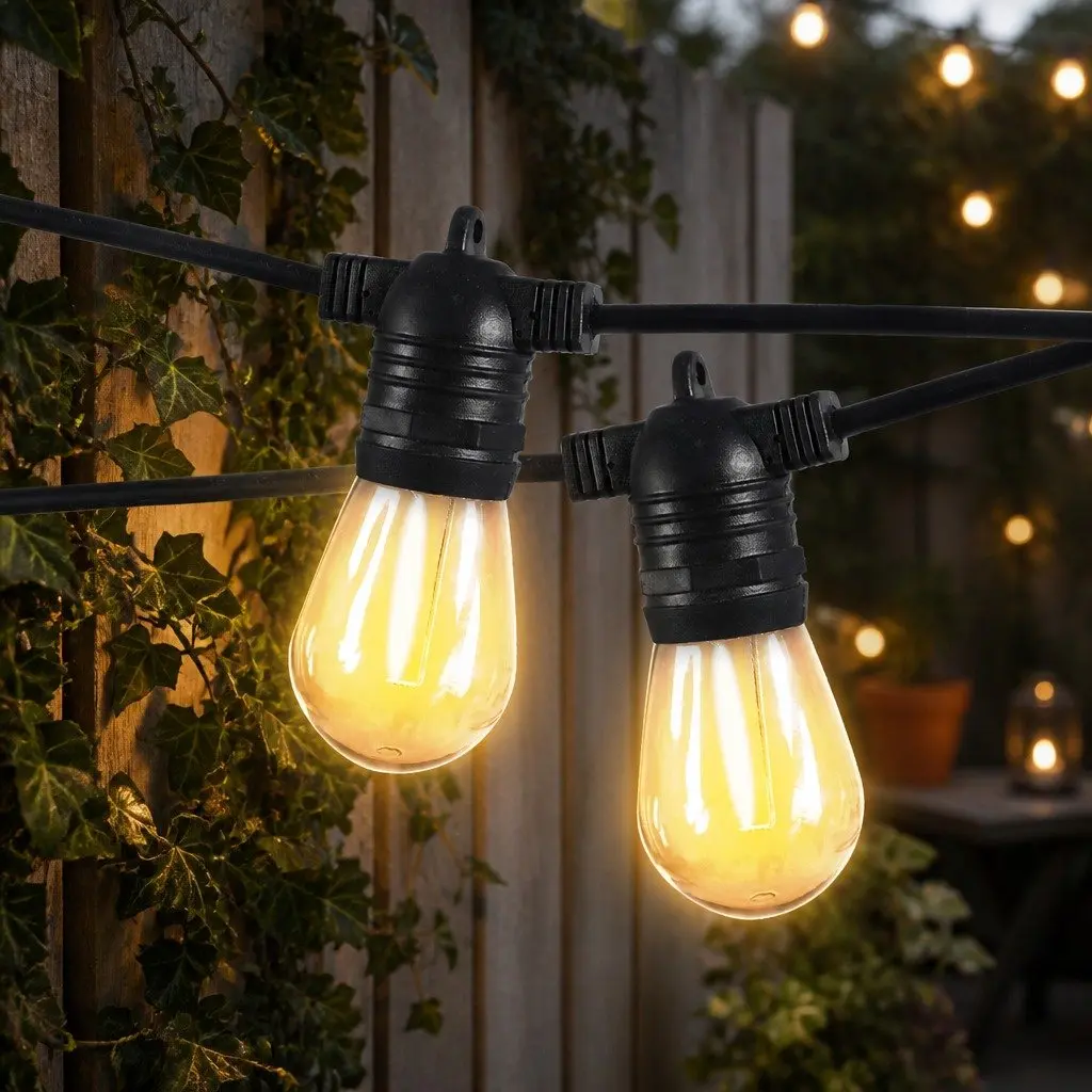 50M Festoon String Lights 50 Bulbs Outdoor Wedding Patio Garden Warm White LED