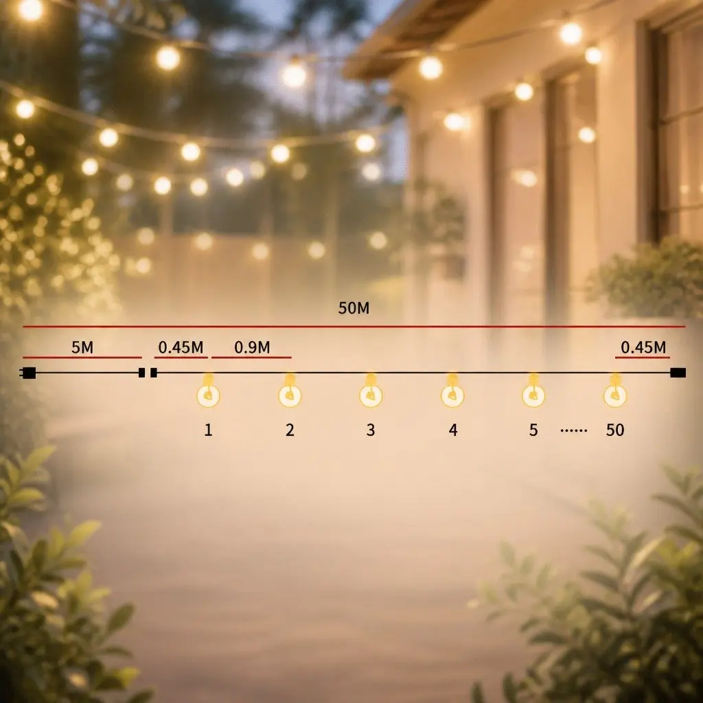 50M Festoon String Lights 50 Bulbs Warm White LED Outdoor Garden Patio Decor