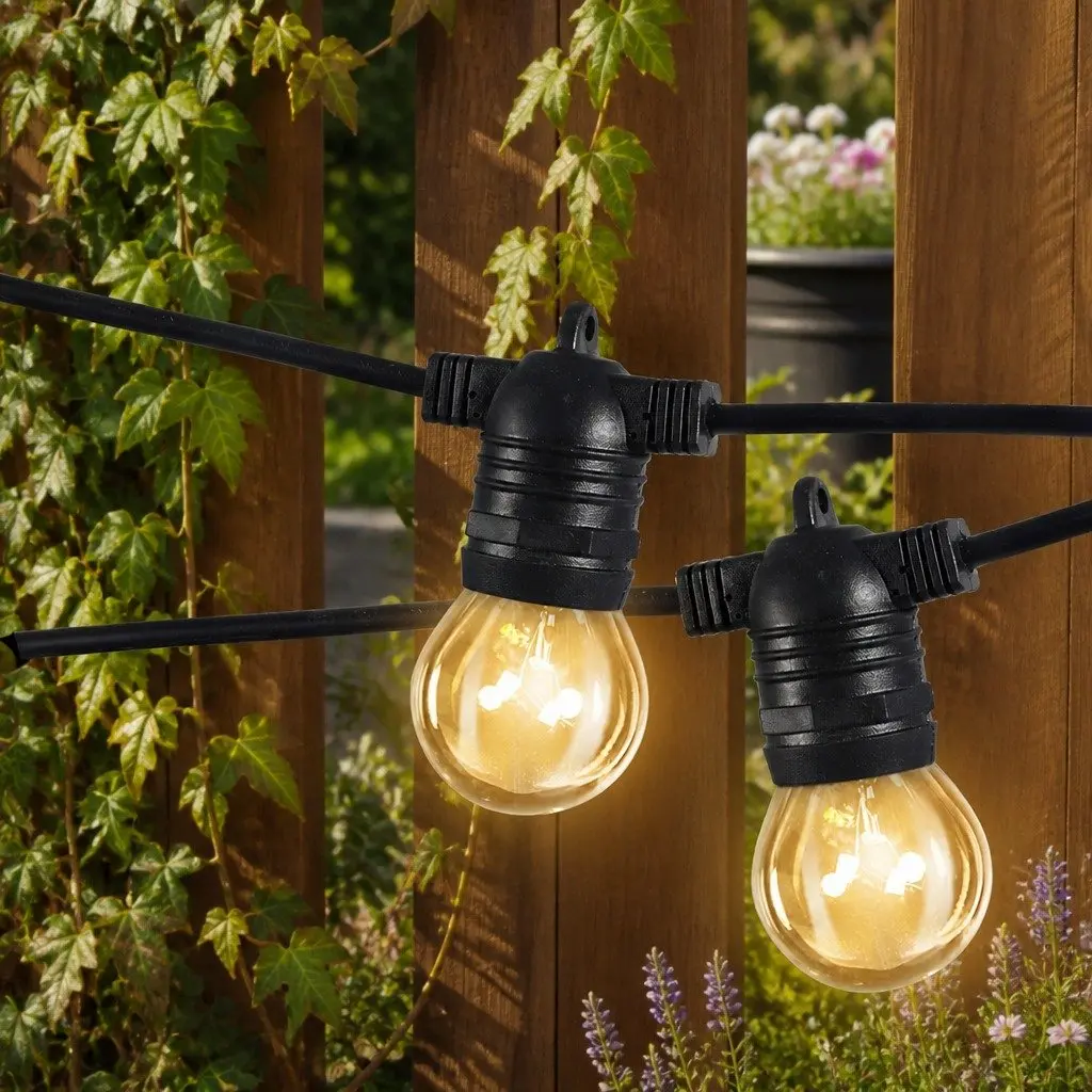 50M Festoon String Lights 50 Bulbs Warm White LED Outdoor Garden Patio Decor