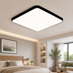 LED Ceiling Light 36W 3-Colour Square Modern Interior Flush Mount Fixture Black