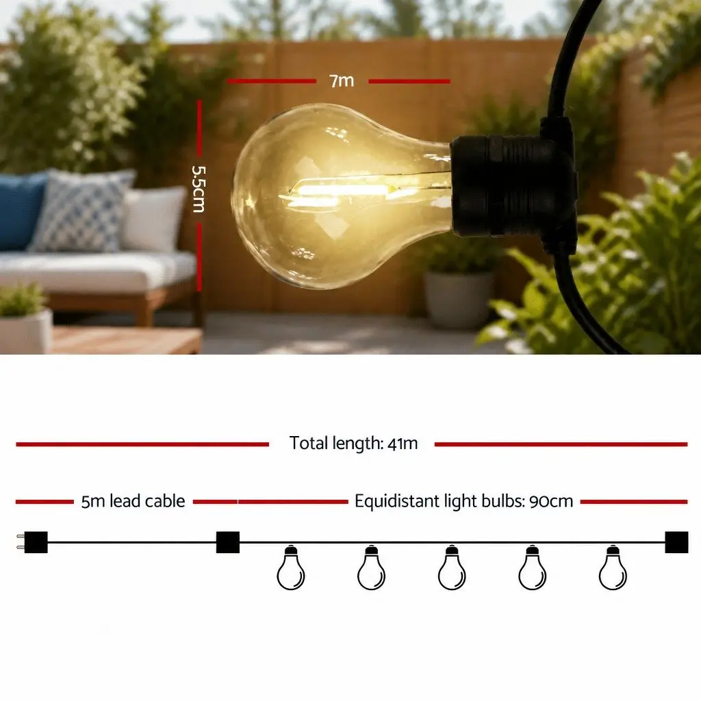 41m Festoon String Lights with 40 Bulbs
