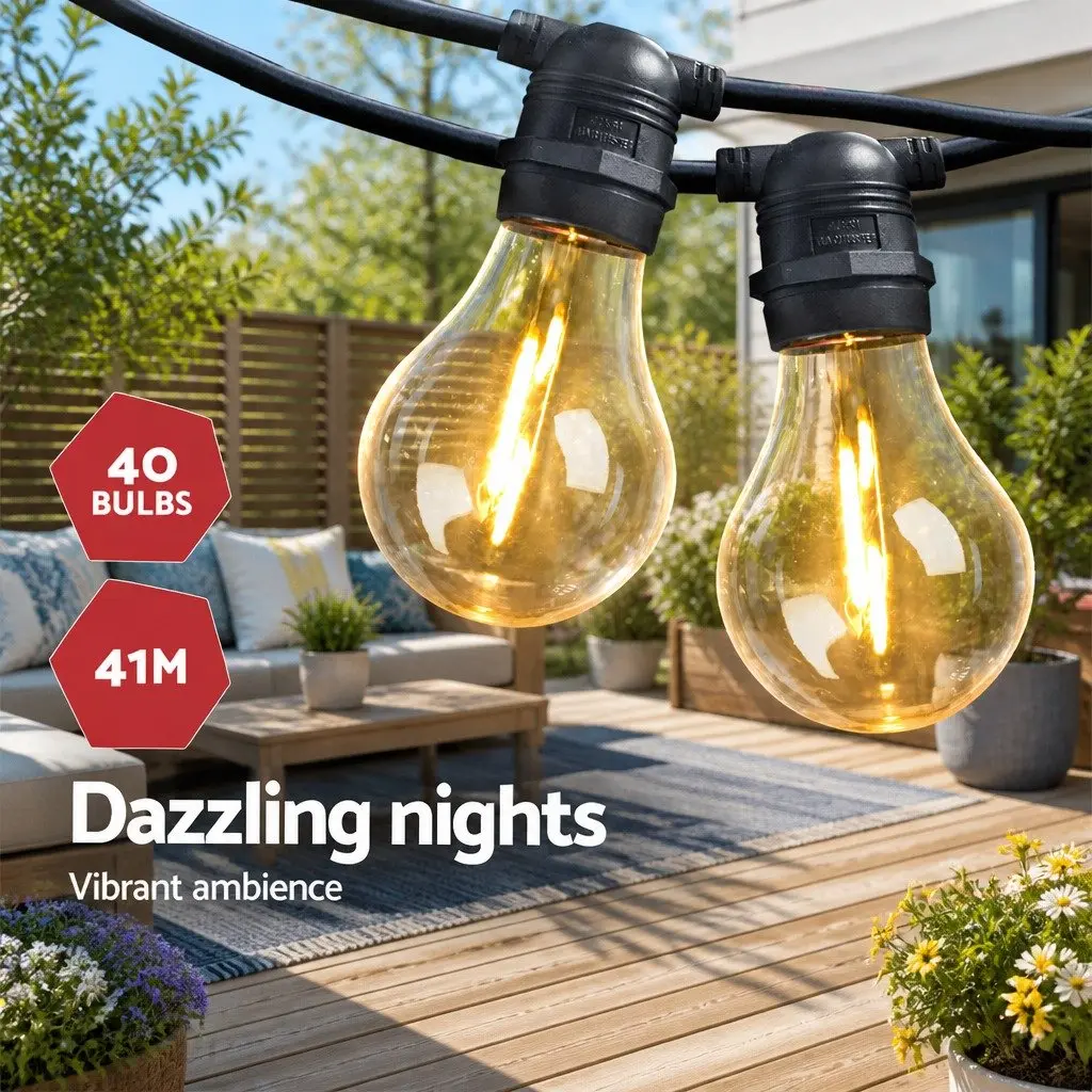 41m Festoon String Lights with 40 Bulbs