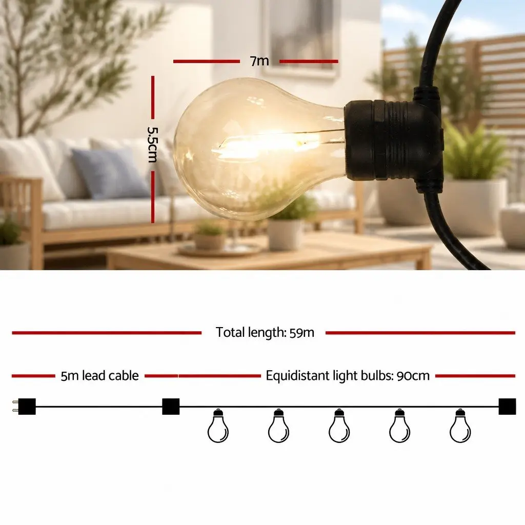 59m Festoon String Lights with 60 Bulbs