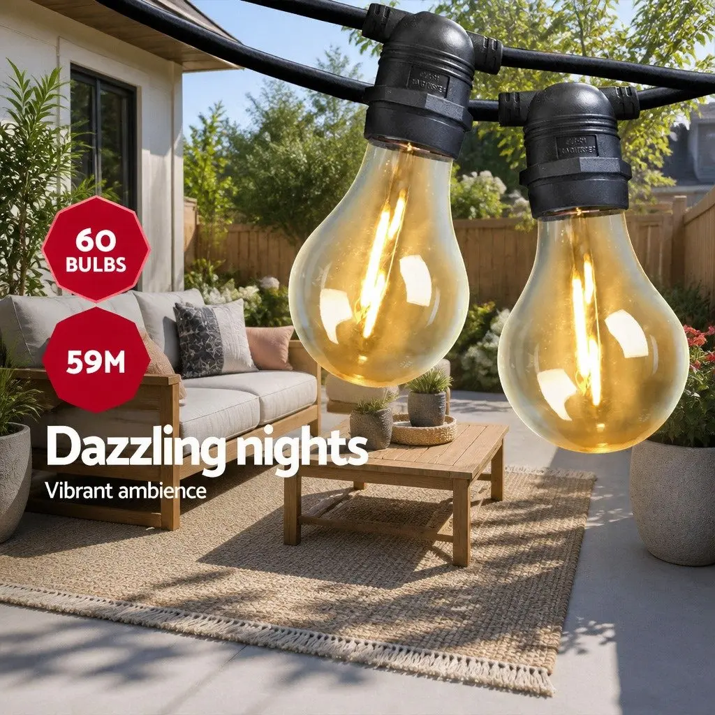 59m Festoon String Lights with 60 Bulbs