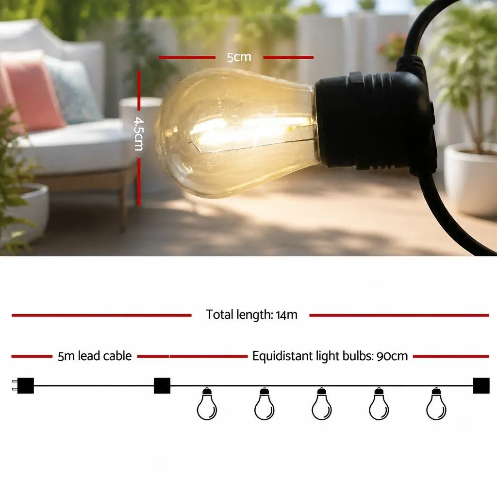 14m Warm White LED Festoon String Lights