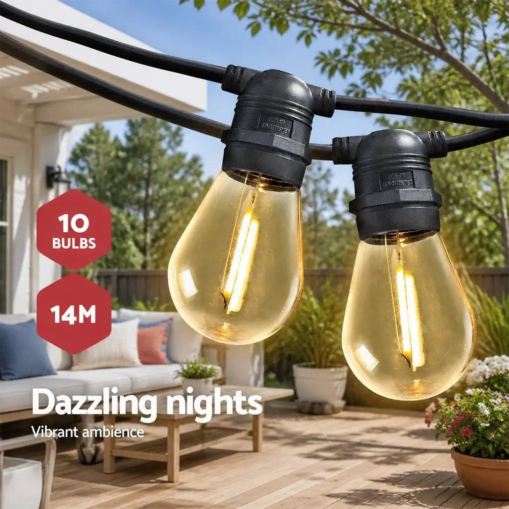 14m Warm White LED Festoon String Lights