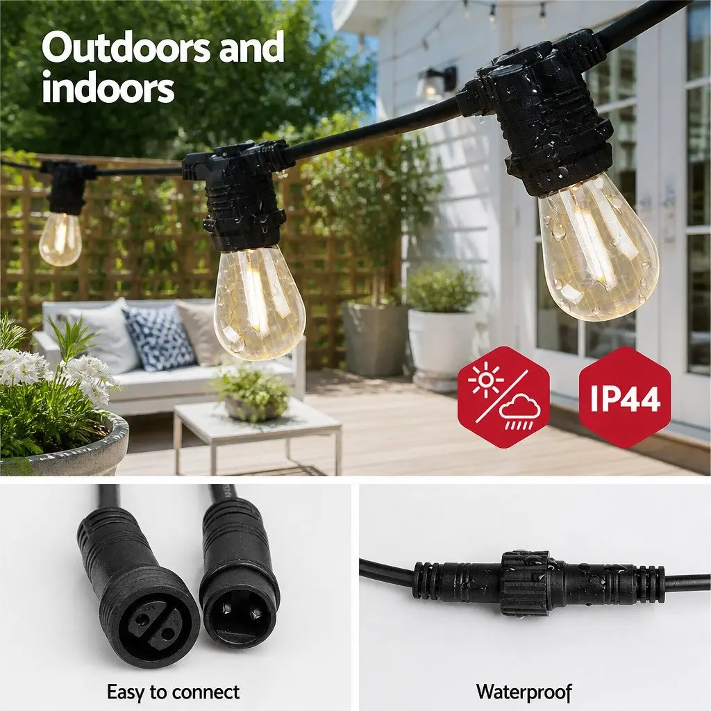 14m Warm White LED Festoon String Lights