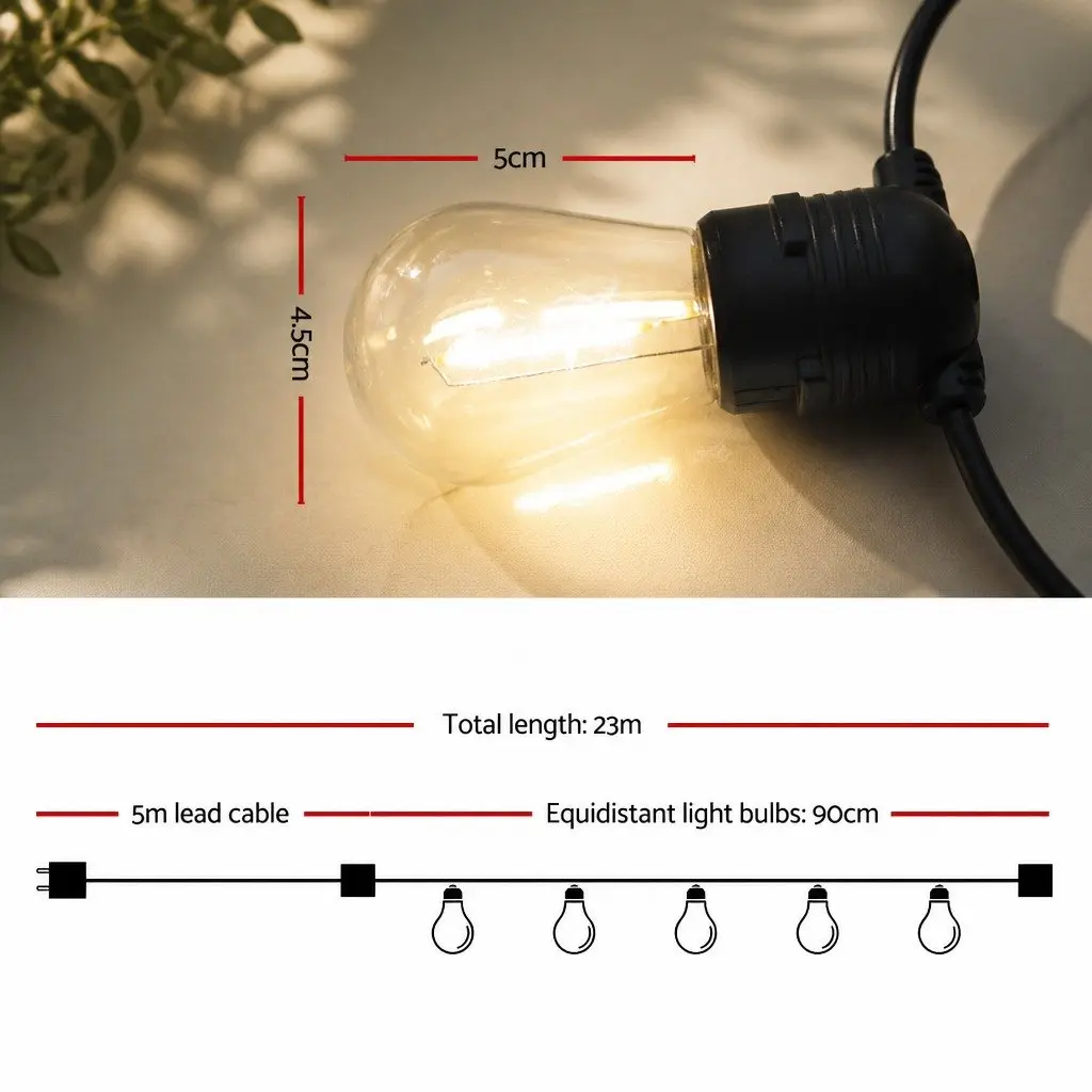 Festoon String Lights Outdoor Garden 23m Warm White