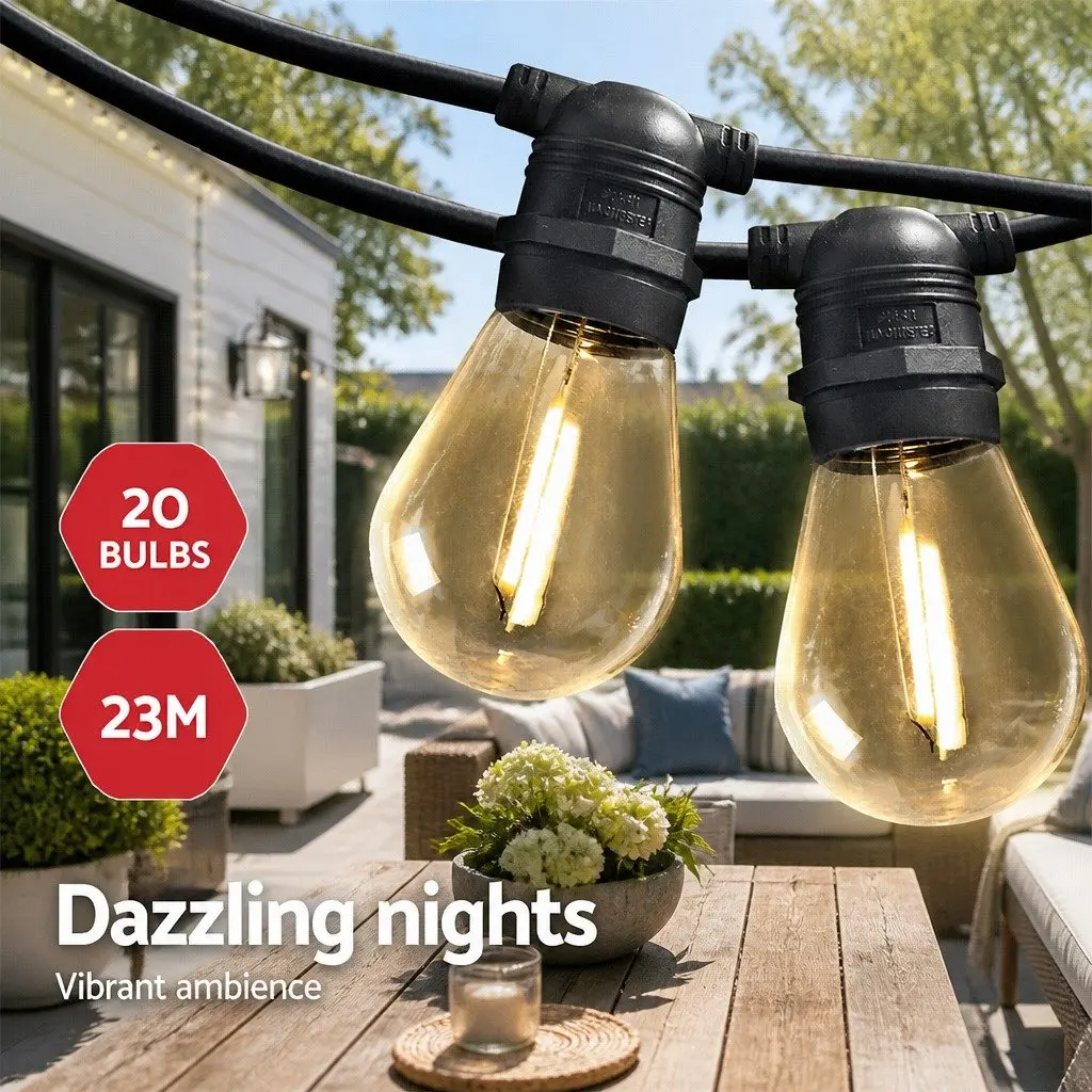 Festoon String Lights Outdoor Garden 23m Warm White