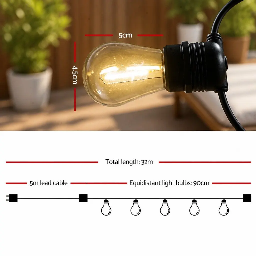32m Warm White LED Festoon Lights