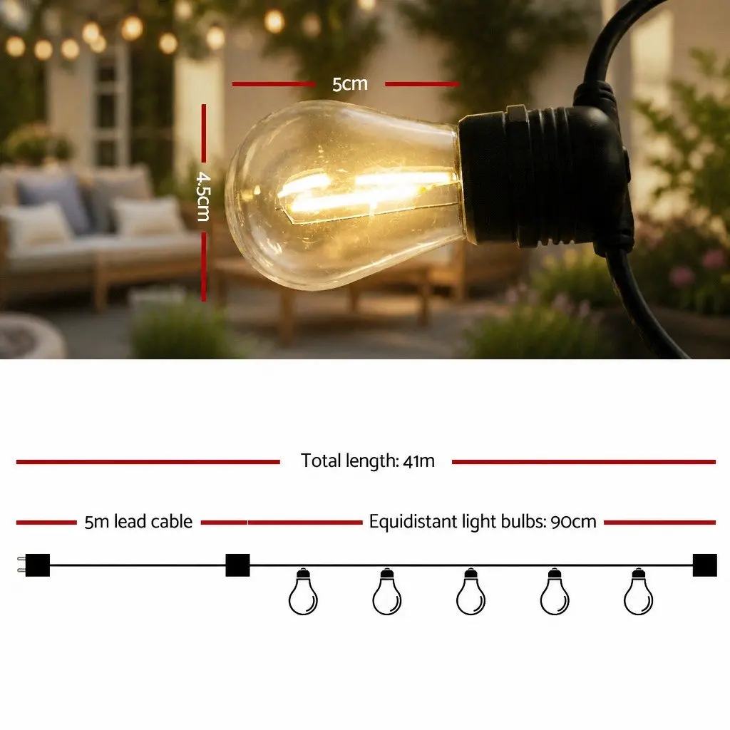 Festoon String Lights Outdoor Garden 41m Warm White LED