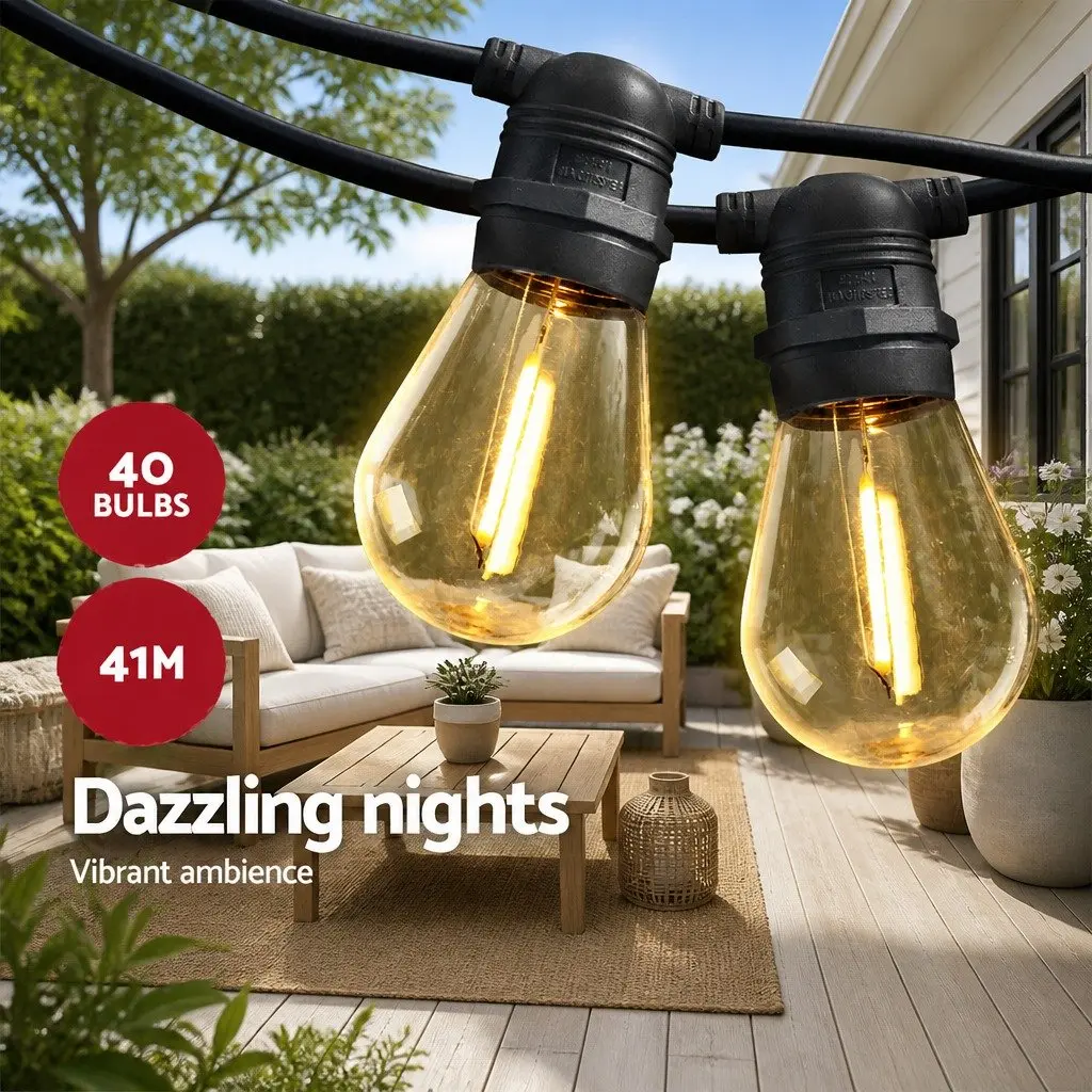 Festoon String Lights Outdoor Garden 41m Warm White LED
