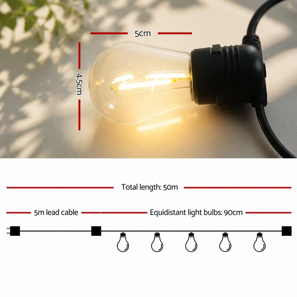 50m Festoon String Lights Warm White Outdoor Garden Wedding Party Decorations