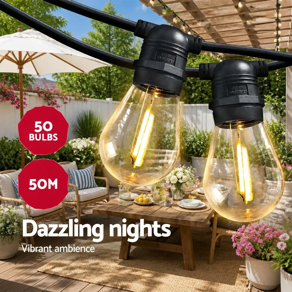 50m Festoon String Lights Warm White Outdoor Garden Wedding Party Decorations