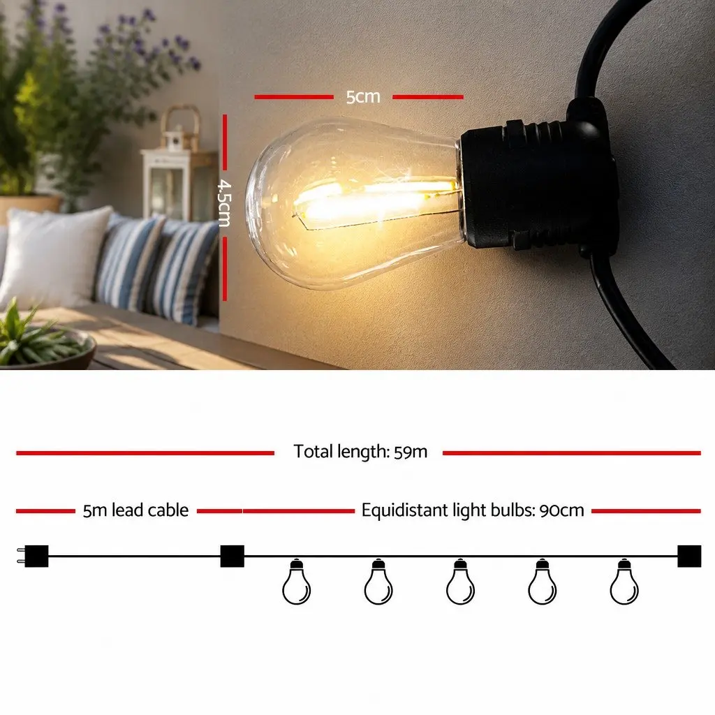 LED Festoon String Lights Outdoor Use 59m Warm White