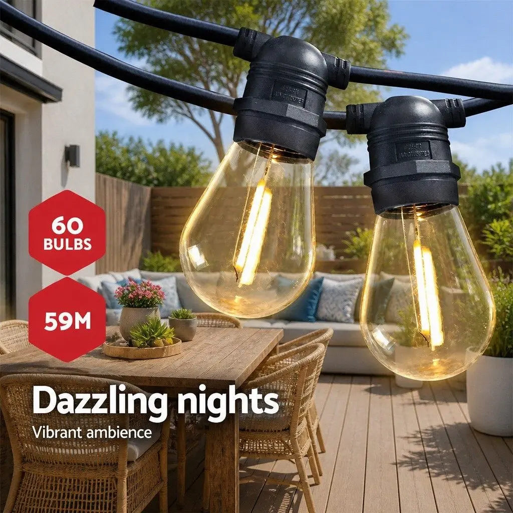 LED Festoon String Lights Outdoor Use 59m Warm White