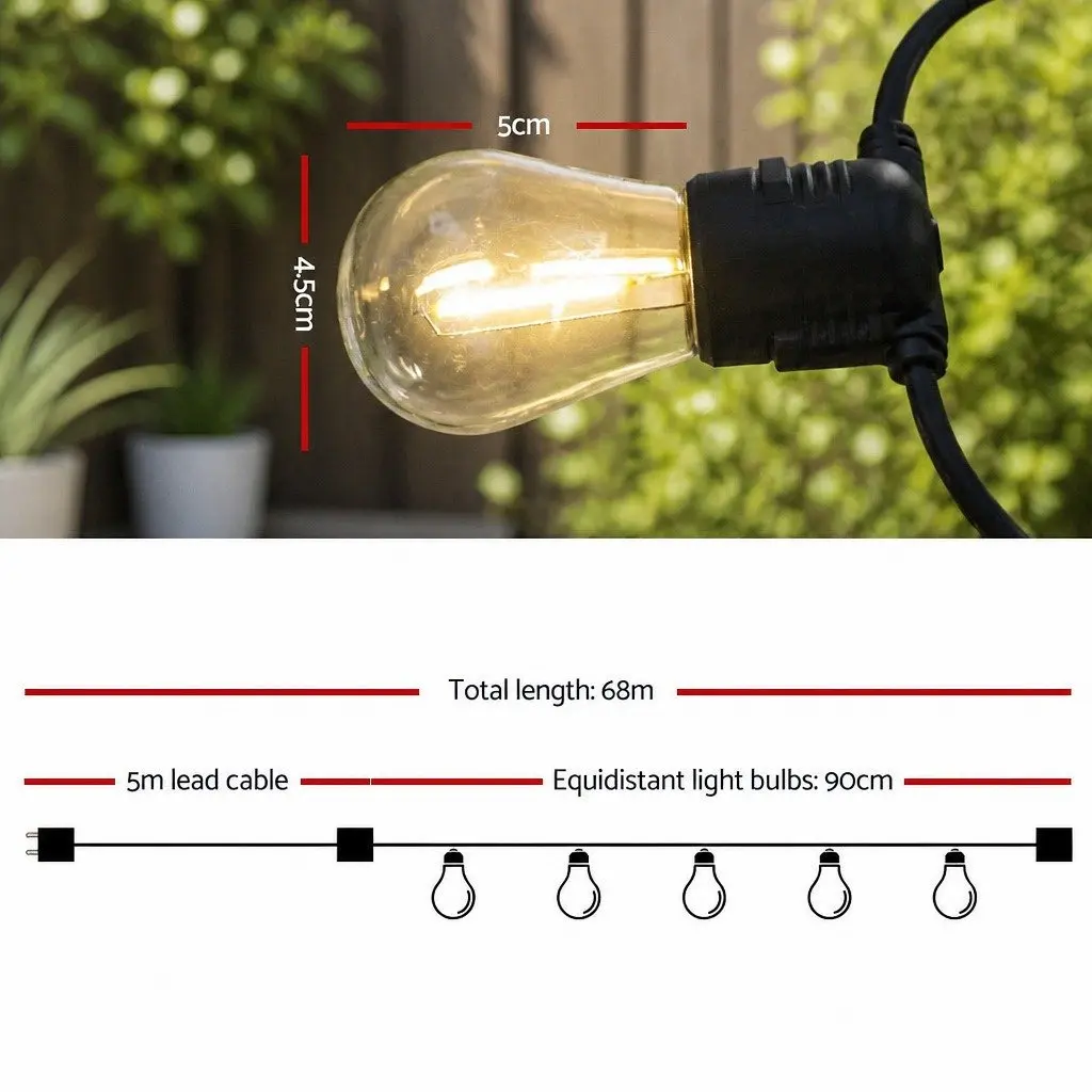 Festoon String Lights Outdoor Garden 68m Warm White LED