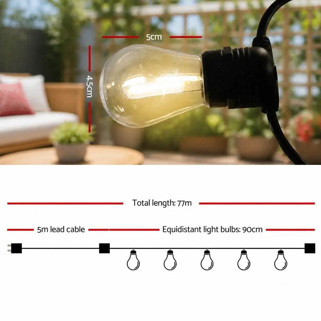 77m Festoon String Lights with 80 Warm White Bulbs