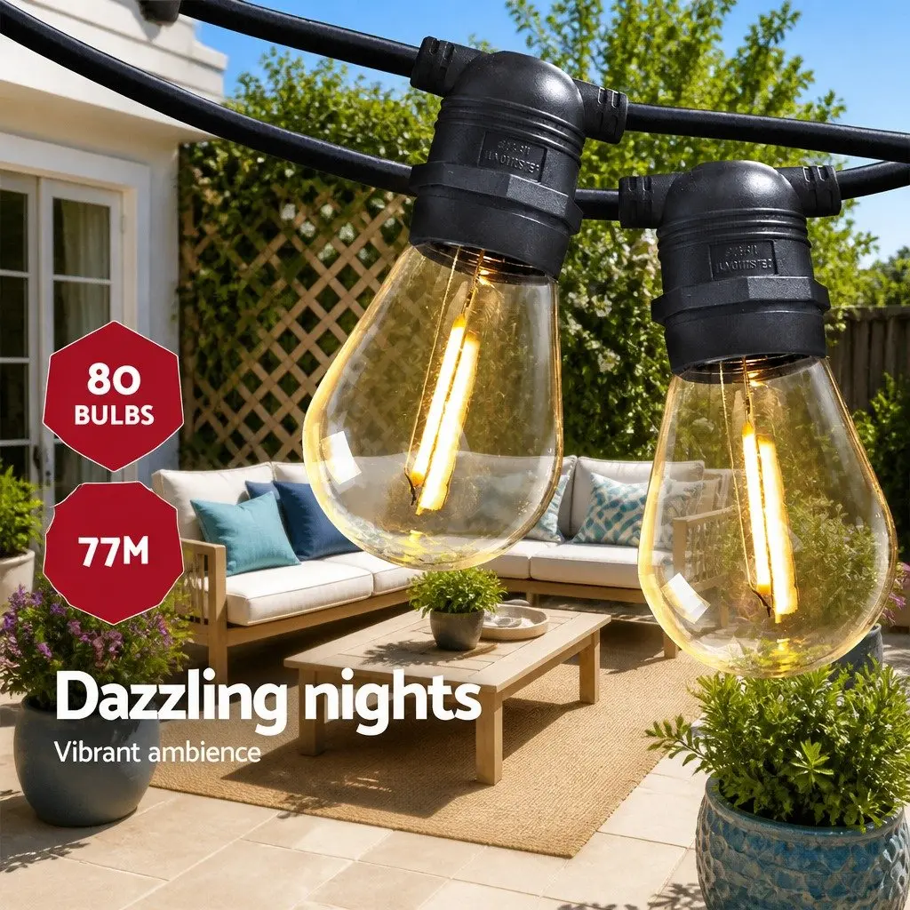 77m Festoon String Lights with 80 Warm White Bulbs