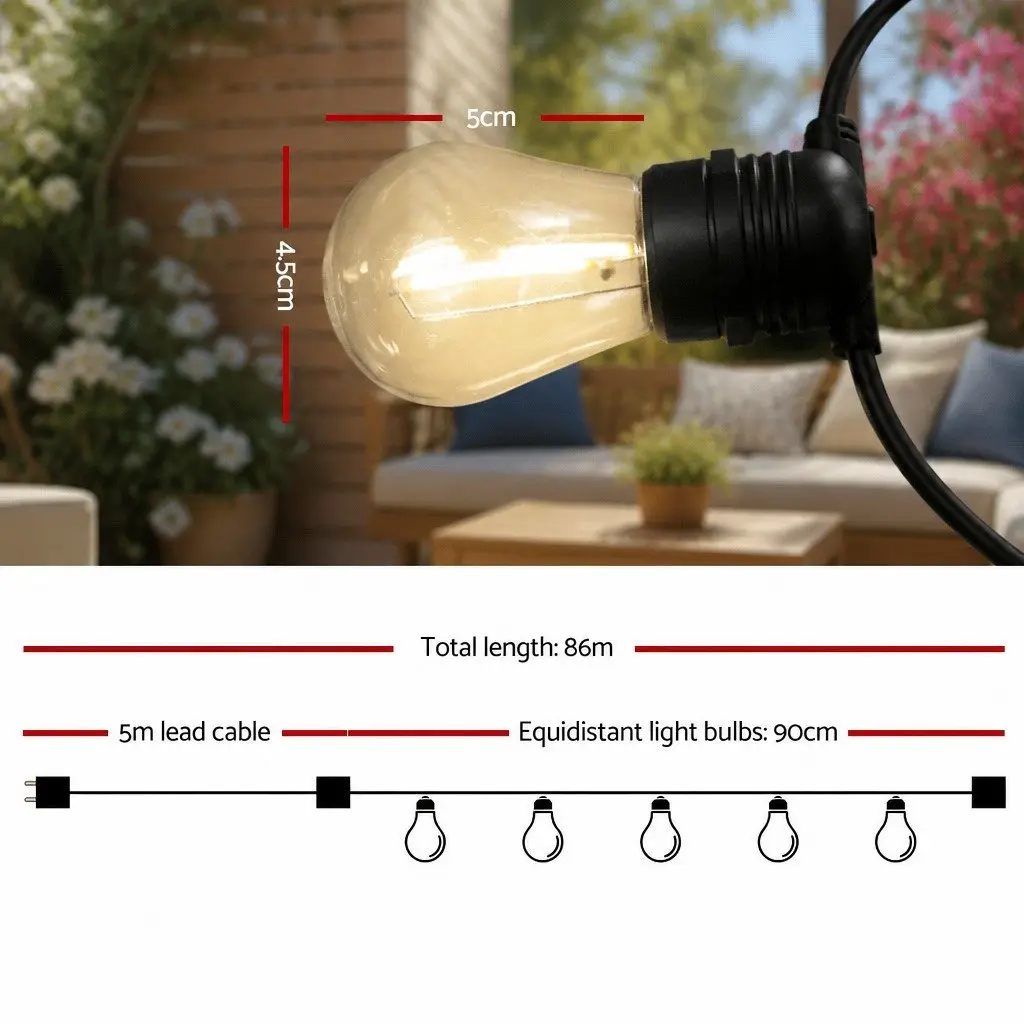 86m LED Festoon String Lights, Warm White