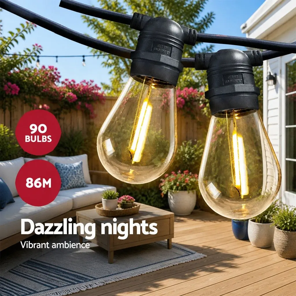 86m LED Festoon String Lights, Warm White