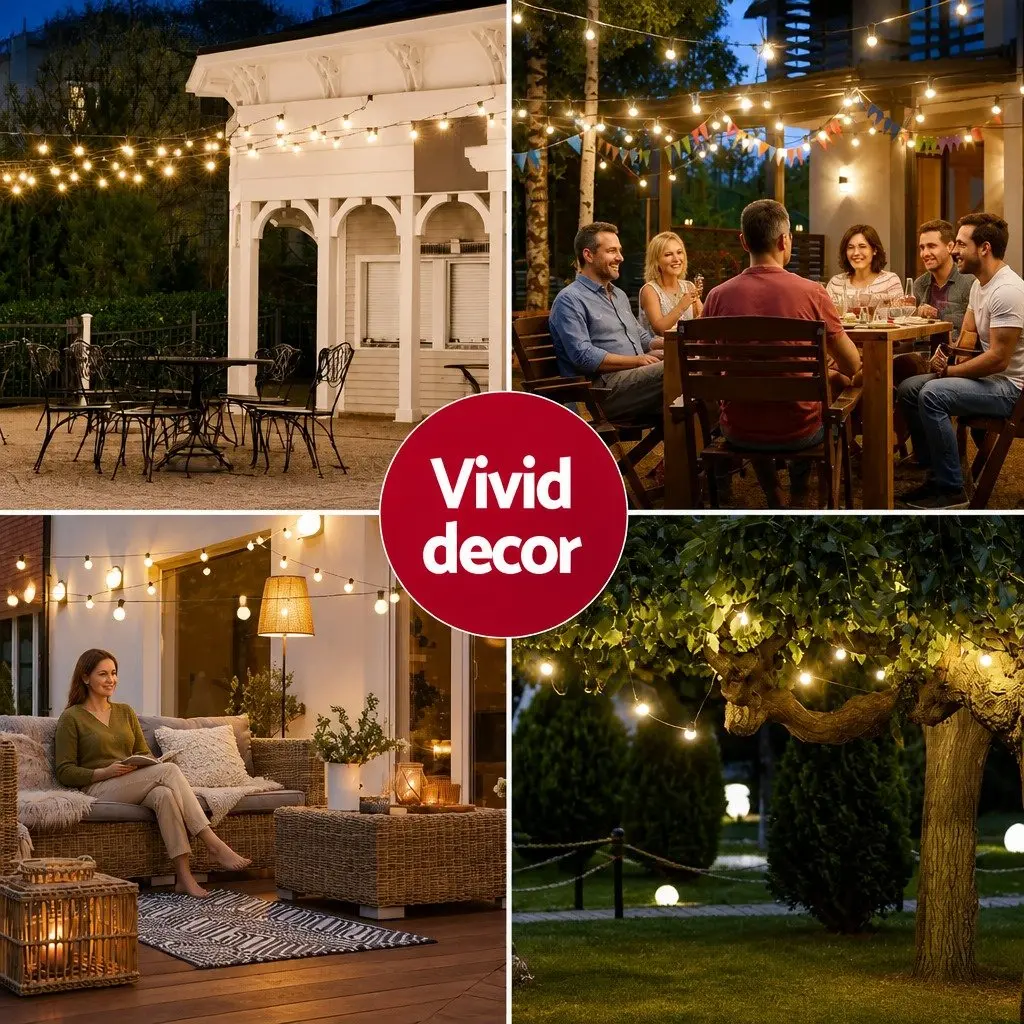 Festoon String Lights Indoor Outdoor 19m Warm White 20 Bulbs