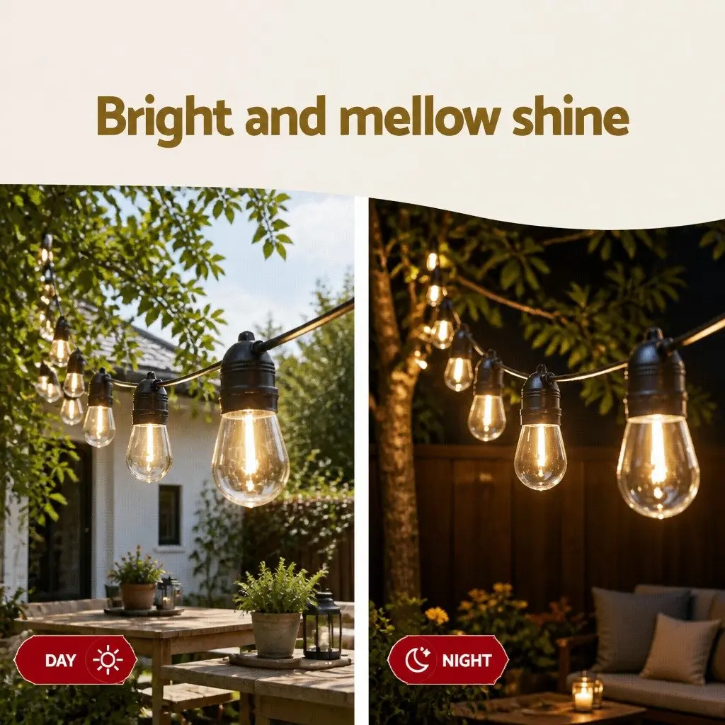 Festoon String Lights Indoor Outdoor 19m Warm White 20 Bulbs