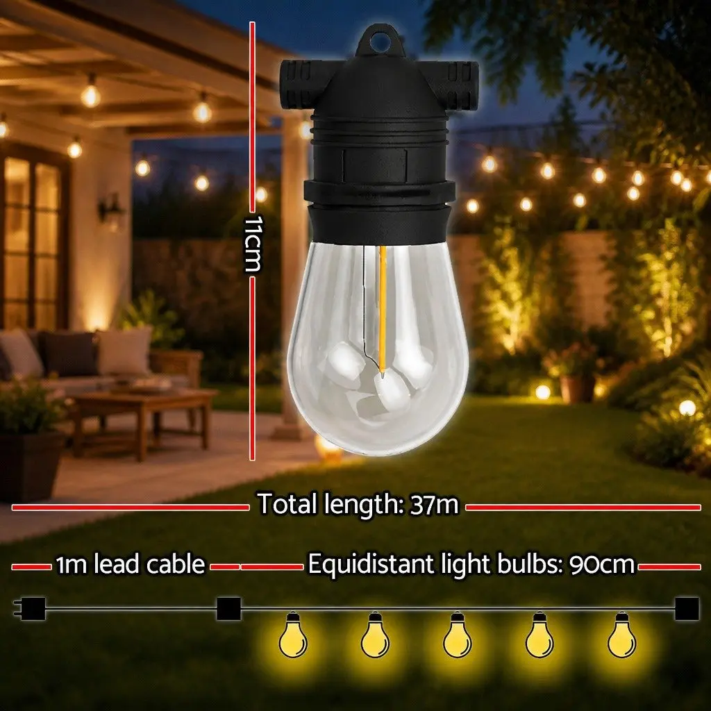 Festoon String Lights 37m 40 Bulbs Warm White Christmas Party Outdoor Garden