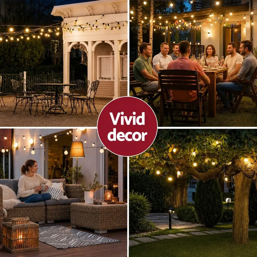Festoon String Lights 37m 40 Bulbs Warm White Christmas Party Outdoor Garden
