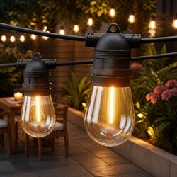 Festoon String Lights Specs: 46m Length, 50 Bulbs, Warm White