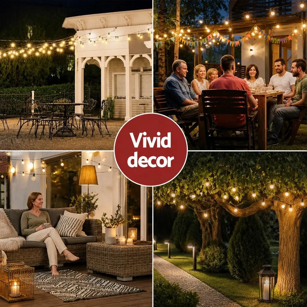 Festoon Lights Indoor Outdoor 46m 50 Bulbs Warm White String Lights
