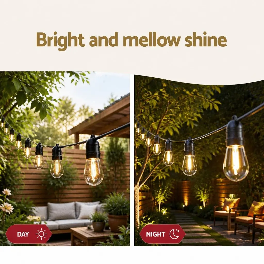 Festoon Lights Indoor Outdoor 46m 50 Bulbs Warm White String Lights